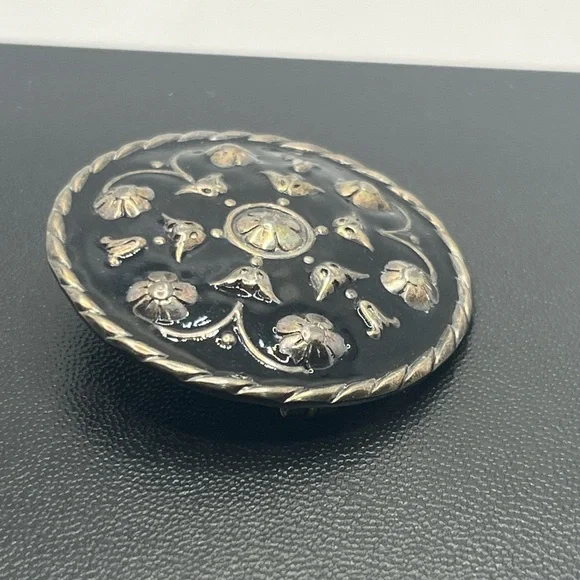 Andresen & Scheinpflug Norway vintage Sterling Silver Black Enamel Brooch pin - Picture 7 of 16